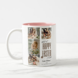 Elegant Script Happy Easter Family Photo Collage Two-Tone Coffee Mug