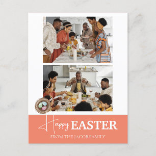 Elegant Script Happy Easter family Two photo Holiday Postcard