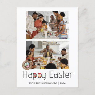 Elegant Script Happy Easter family Two photo Holiday Postcard