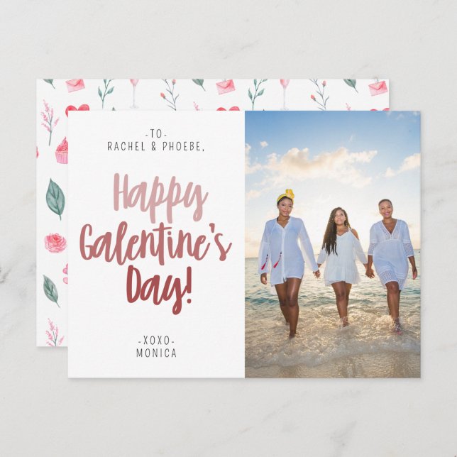 Elegant Script Happy Galentine's Day Photo Postcard (Front/Back)