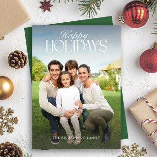 Elegant Script Happy Holidays Photo Christmas Holiday Card