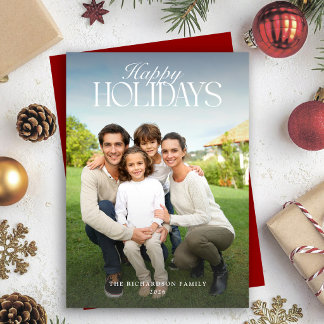 Elegant Script Happy Holidays Photo Christmas Holiday Card