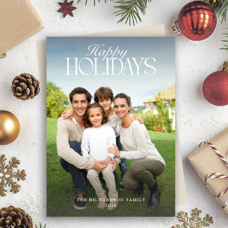 Elegant Script Happy Holidays Photo Christmas Holiday Card