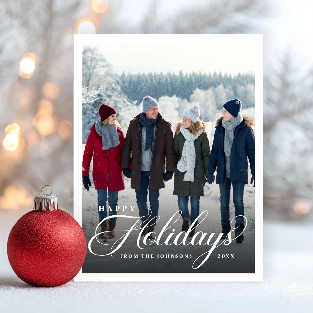 Elegant Script Happy Holidays Photo  Holiday Postcard (Creator Uploaded)