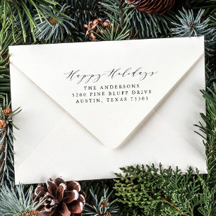 Elegant Script Happy Holidays Return Address Rubber Stamp