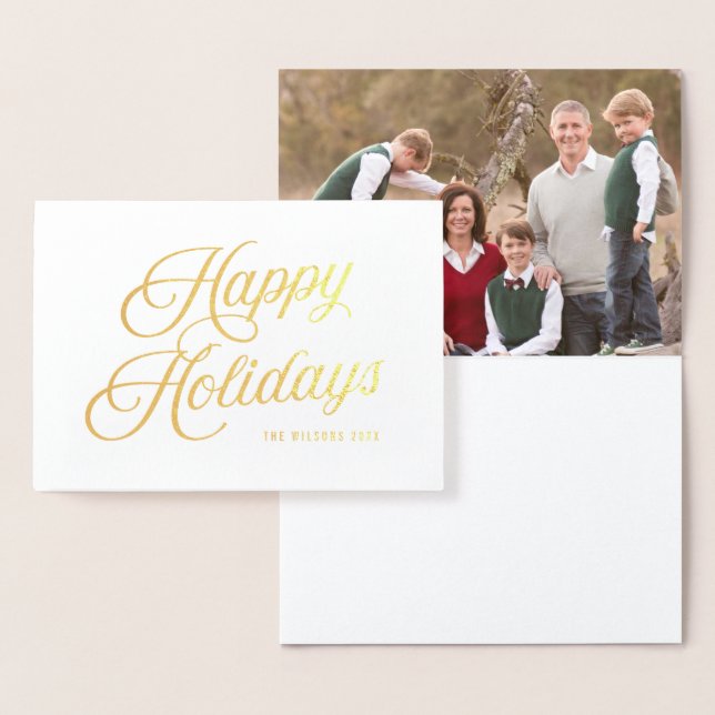 Elegant Script Happy Holidays with Photo Foil Card (Display)