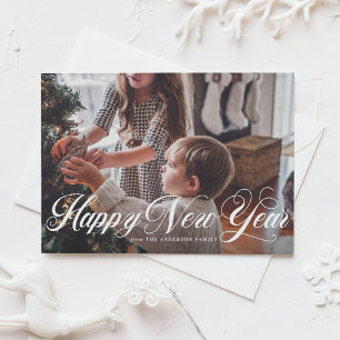 Elegant Script   Happy New Year Photo Flat Card