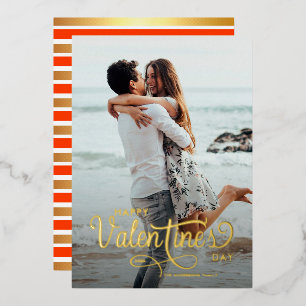 Elegant Script  Happy Valentine's Day Photo Hearts Foil Holiday Card