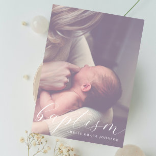 Elegant Script Hazy Photo Simple Baptism Invitation