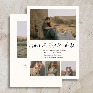 Elegant Script Heart 5 Photo Wedding Save The Date