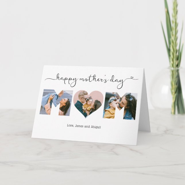 Elegant Script Heart Mom Photo Happy Mother's Day Card (Front)