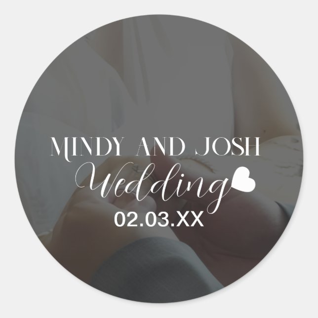 Elegant Script Heart Photo  Classic Round Sticker (Front)