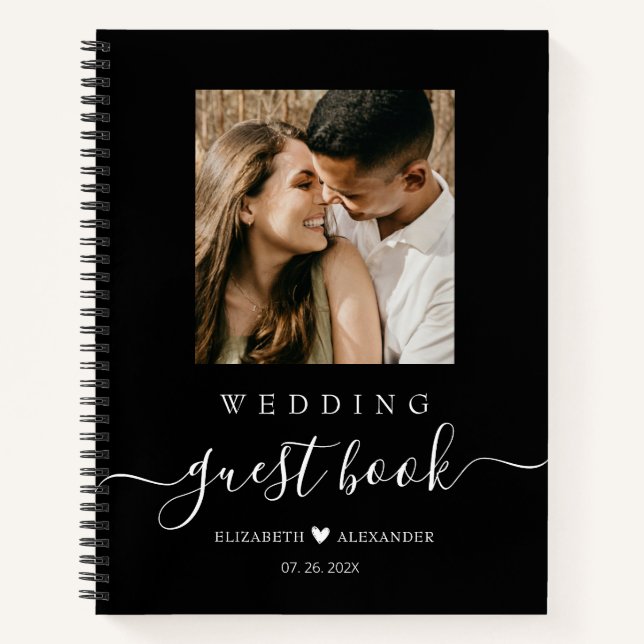 Elegant Script Heart Photo Wedding Guest Book  (Front)