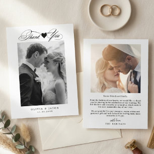 Elegant Script Heart Photo White Wedding Invitation