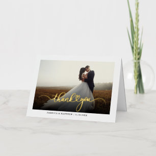 Elegant Script Heart Wedding Photo Thank You Gold Foil Greeting Card