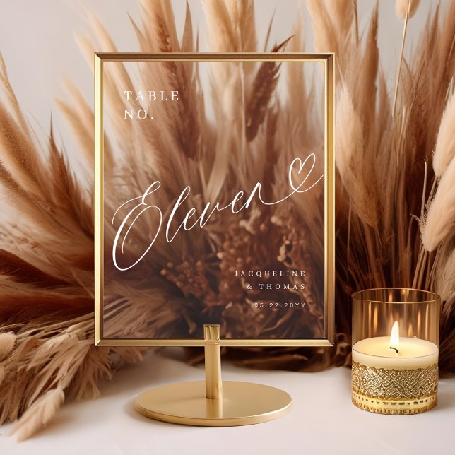 Elegant Script Heart Wedding Table Number Eleven Acrylic Sign (Elegant Script Heart Wedding Table Number Eleven Acrylic Sign)