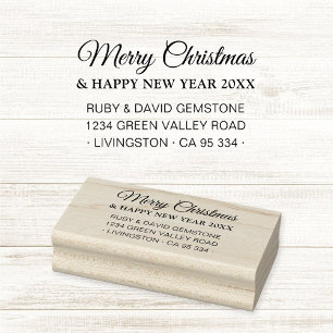 Elegant Script Holiday Return Address Rubber Stamp