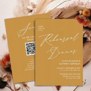 Elegant Script Honey Gold Rehearsal Dinner QR Invitation