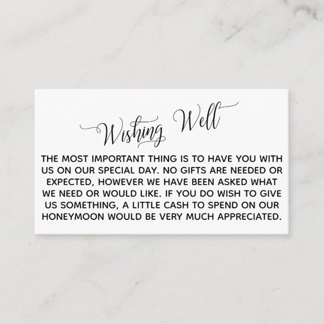 Elegant Script Honeymoon Wishing Well Enclosure Card (Front)