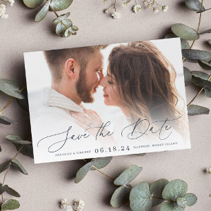 Elegant Script Horizontal Photo Save The Date