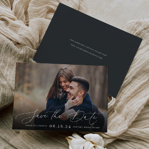 Elegant Script Horizontal Photo Save The Date