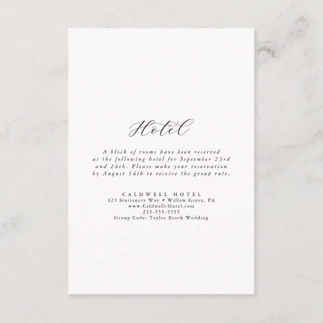Elegant Script Hotel Enclosure Card (Front)