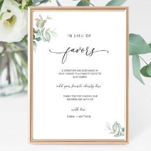 Elegant Script, In Lieu of Favours Greenery Sign