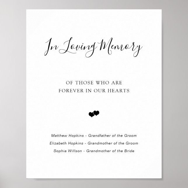 Elegant Script In Loving Memory Memorial Sign (Front)