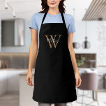 Elegant Script Initial Black Gold Monogram Apron<br><div class="desc">Elegant girly black and gold script name monogram initial with name apron. You can personalise the name,  monogram and customise the font and colours to create your own unique design. Designed by Thisisnotme©</div>