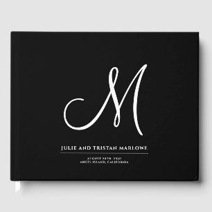 Elegant Script Initial Wedding Monogram Black  Guest Book