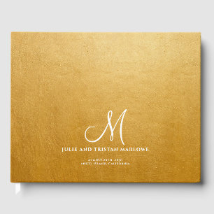 Elegant Script Initial Wedding Monogram Gold  Guest Book