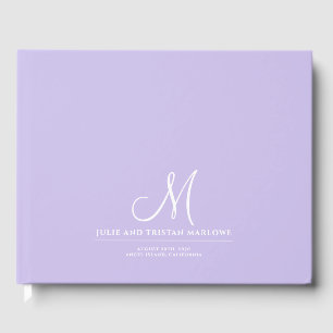 Elegant Script Initial Wedding Monogram Lavender Guest Book