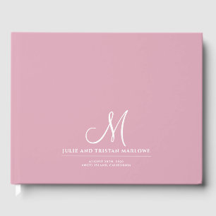 Elegant Script Initial Wedding Monogram Pink Guest Book