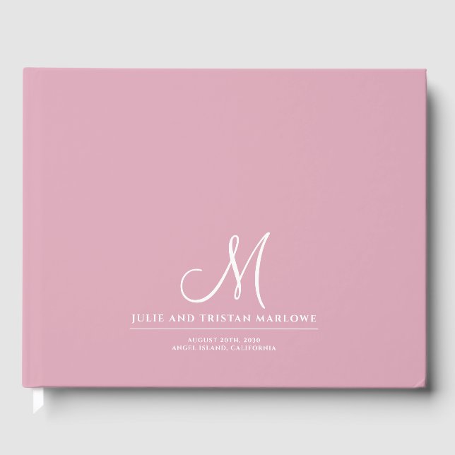 Elegant Script Initial Wedding Monogram Pink Guest Book (Front)