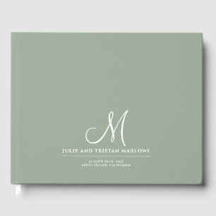 Elegant Script Initial Wedding Monogram Sage Green Guest Book