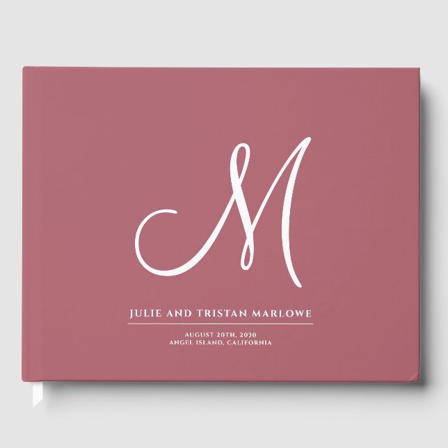 Elegant Script Initial Wedding Monogram Terracotta Guest Book (Front)