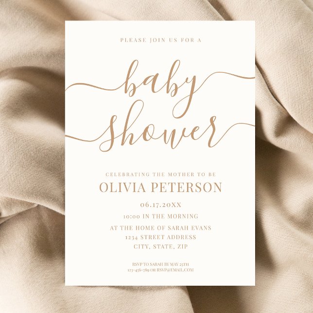 Elegant Script Ivory Tan Baby Shower Invitation (Creator Uploaded)