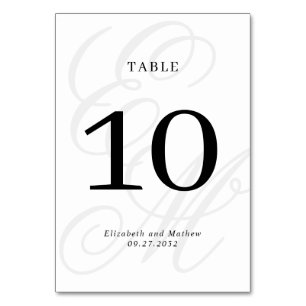 Elegant Script Ivory White Monogram Wedding Table Number