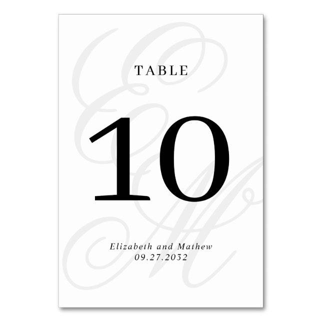 Elegant Script Ivory White Monogram Wedding Table Number (Front)