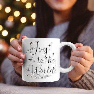 Elegant Script Joy to The World Merry Christmas  Mug