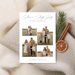 Elegant Script Joyful Family Christmas 5 Photo Holiday Card