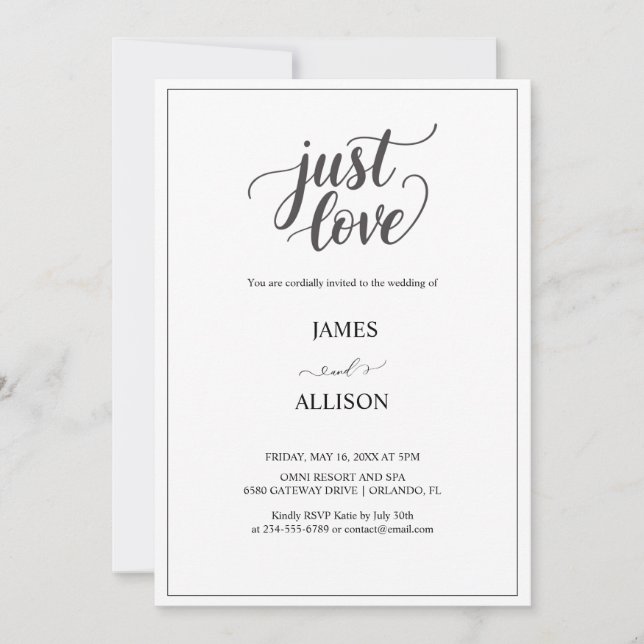 Elegant Script just love wedding  Invitation (Front)