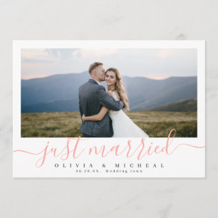 Elegant script "just married" modern photo wedding invitation