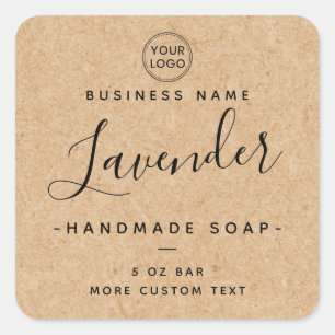 Elegant script Kraft look square product labels