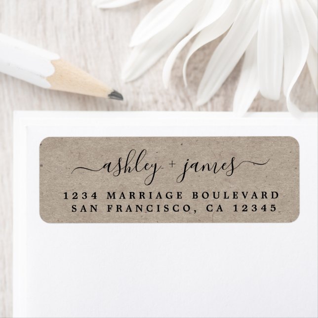 Elegant Script Kraft Paper Wedding Return Address (Insitu)