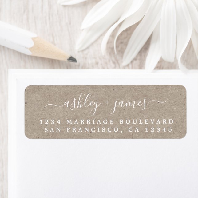 Elegant Script Kraft Paper Wedding Return Address (Insitu)