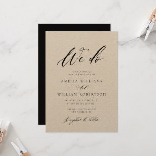 elegant script kraft wedding invitation