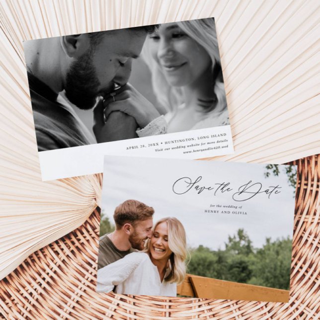 Elegant Script Landscape w/Photo on Back Save The Date (Creator Uploaded)