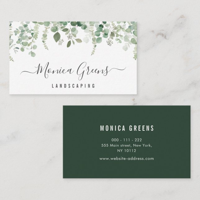 elegant script landscaping business business card (Front/Back)