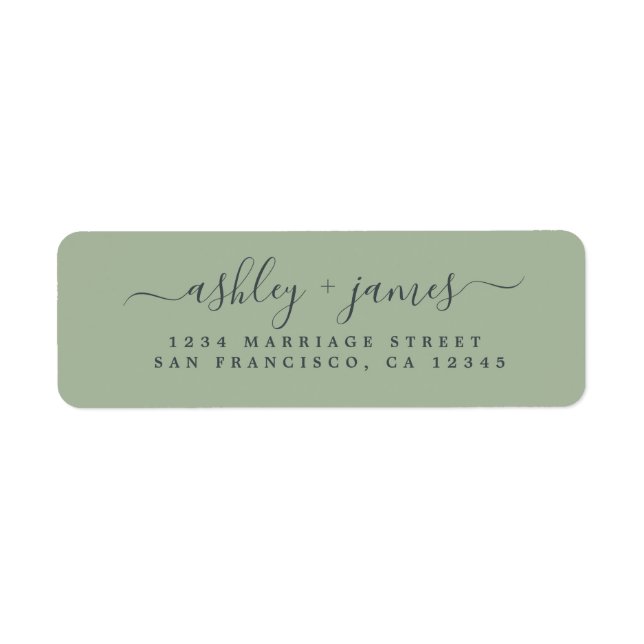 Elegant Script Laurel Green Wedding Return Address (Front)